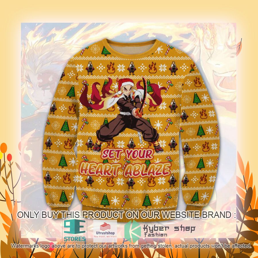 NEW Set Your Heart Ablaze Rengoku Demon Slayer Christmas Sweater 4 set your heart ablaze rengoku demon slayer christmas sweater 4 21046