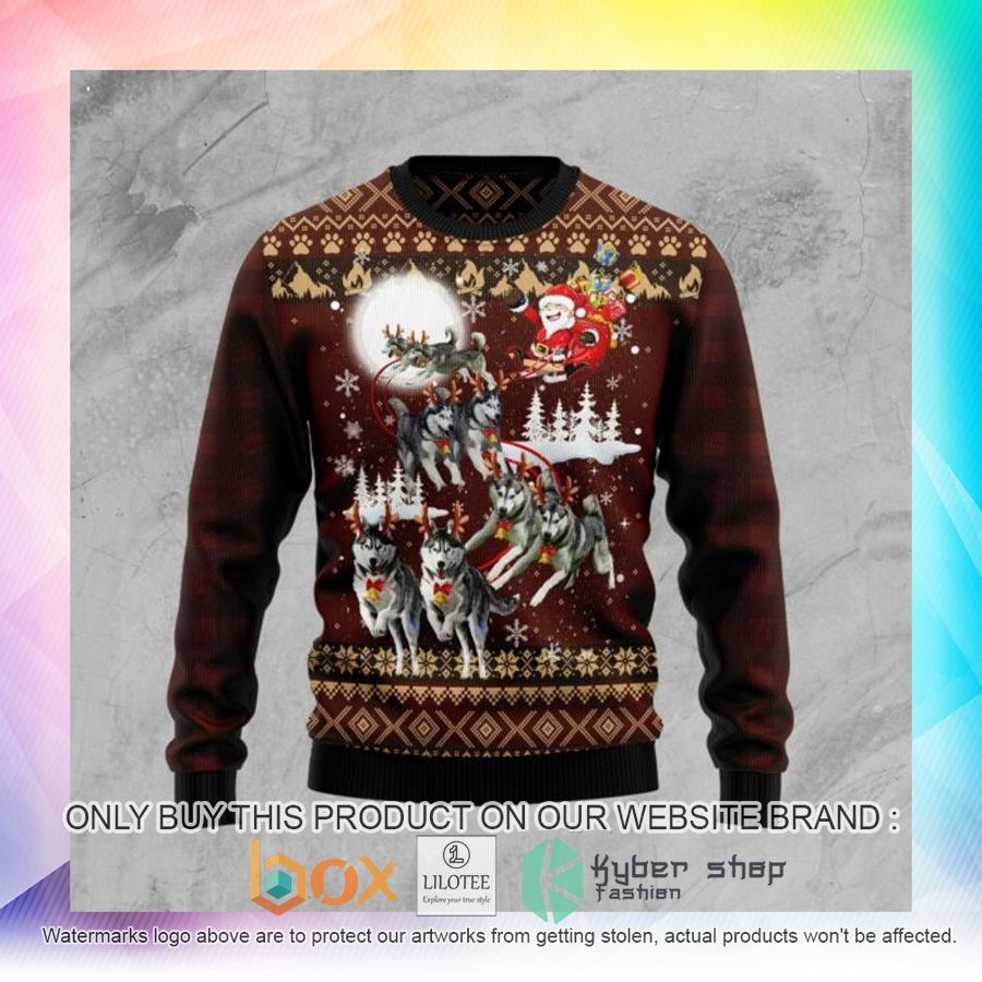 siberian husky reindeers car ugly christmas sweatshirt 2 42213