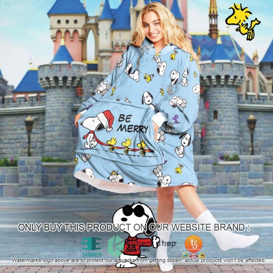 NEW Snoopy Woodstock Be Merry blue Fleece Hoodie Blanket 2 snoopy woodstock be merry blue sherpa hoodie blanket 2 95780