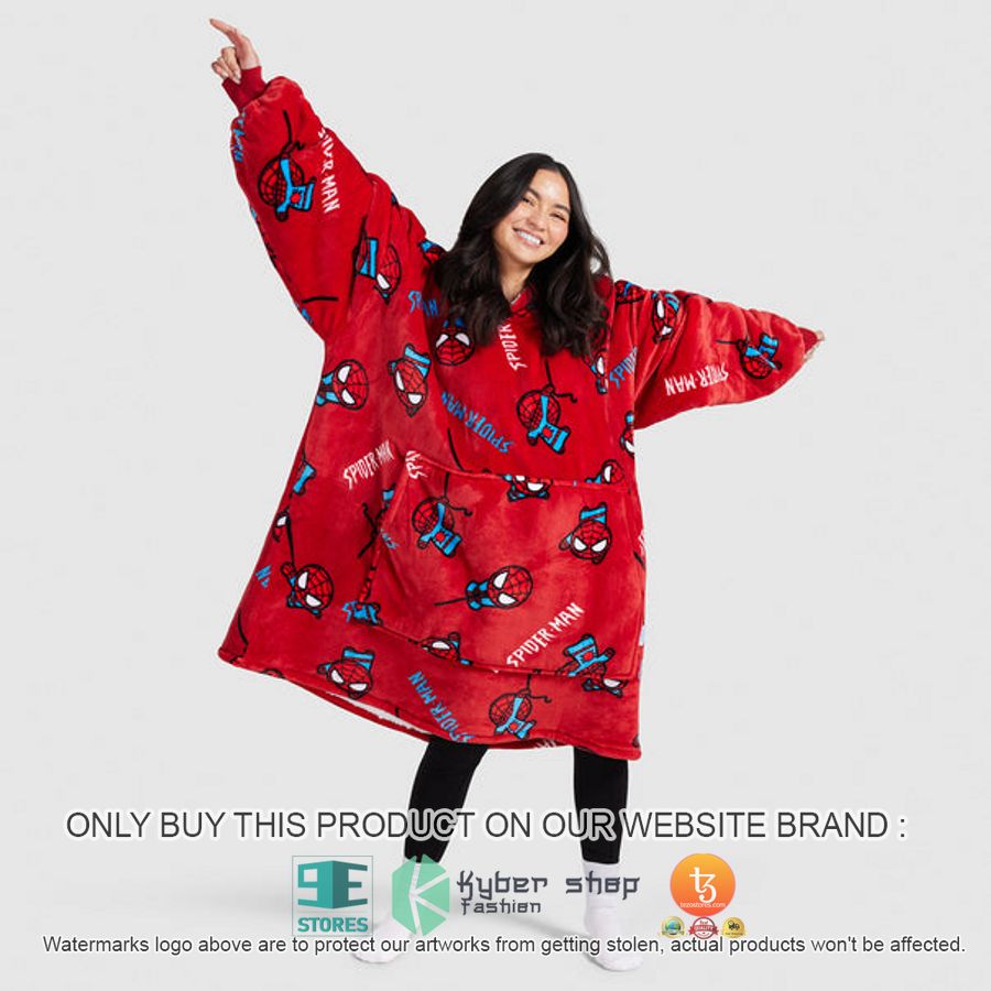 spider man chibi red sherpa hoodie blanket 1 83610