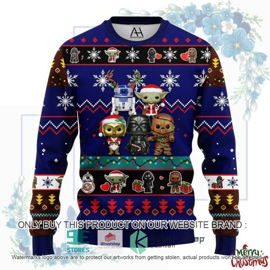 star wars characters blue ugly christmas sweater 1 49200
