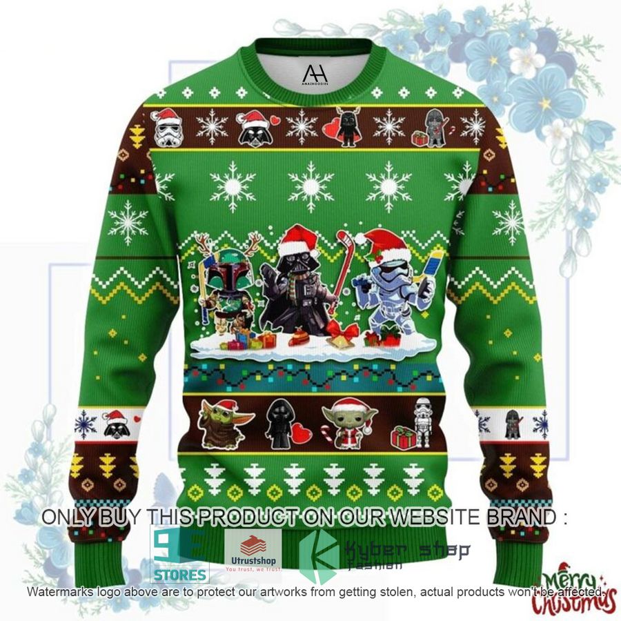 NEW Star Wars Darth Vader Stormtrooper Boba Fett Chibi green Ugly Sweater 4 star wars darth vader stormtrooper boba fett chibi green ugly christmas sweater 1 28095
