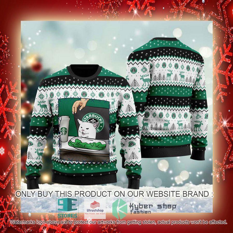 NEW Starbucks Cat Meme Christmas Ugly Sweater 3 starbucks cat meme ugly christmas sweater 3 61414