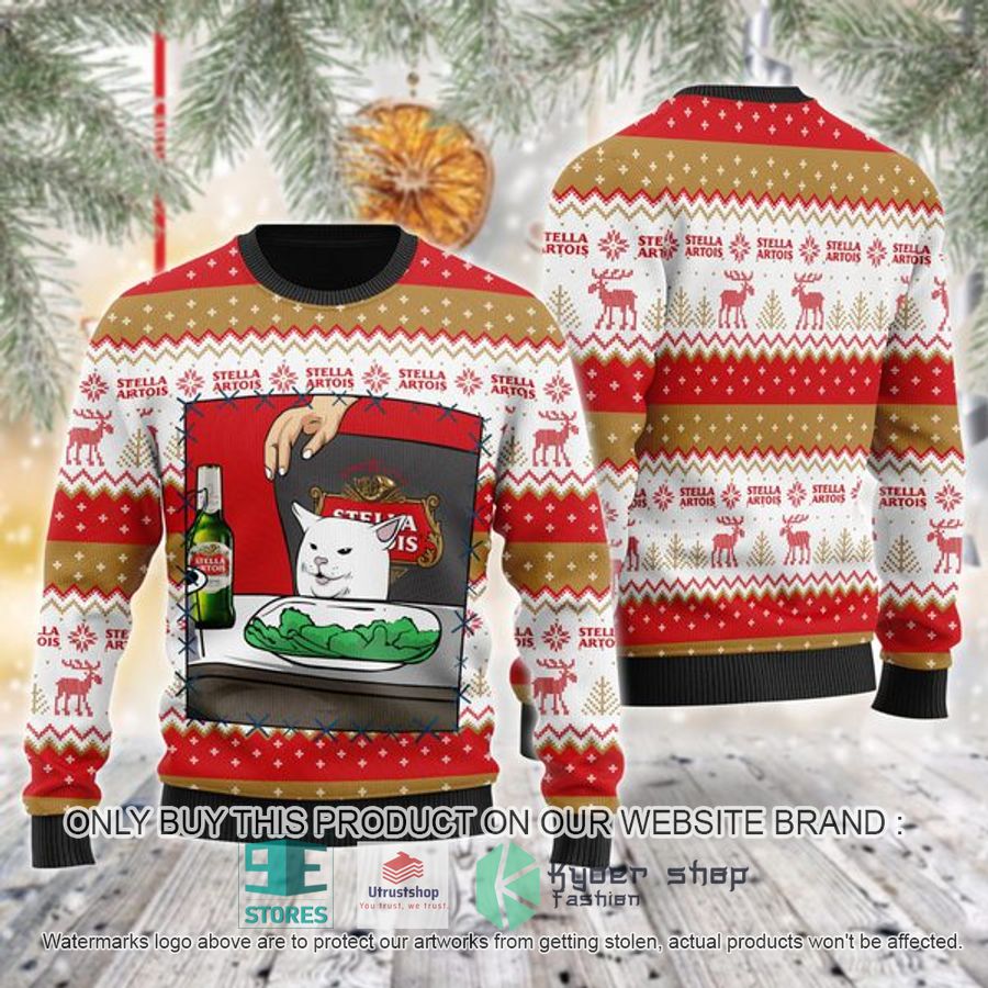 stella artois beer cat meme ugly christmas sweater 1 87608
