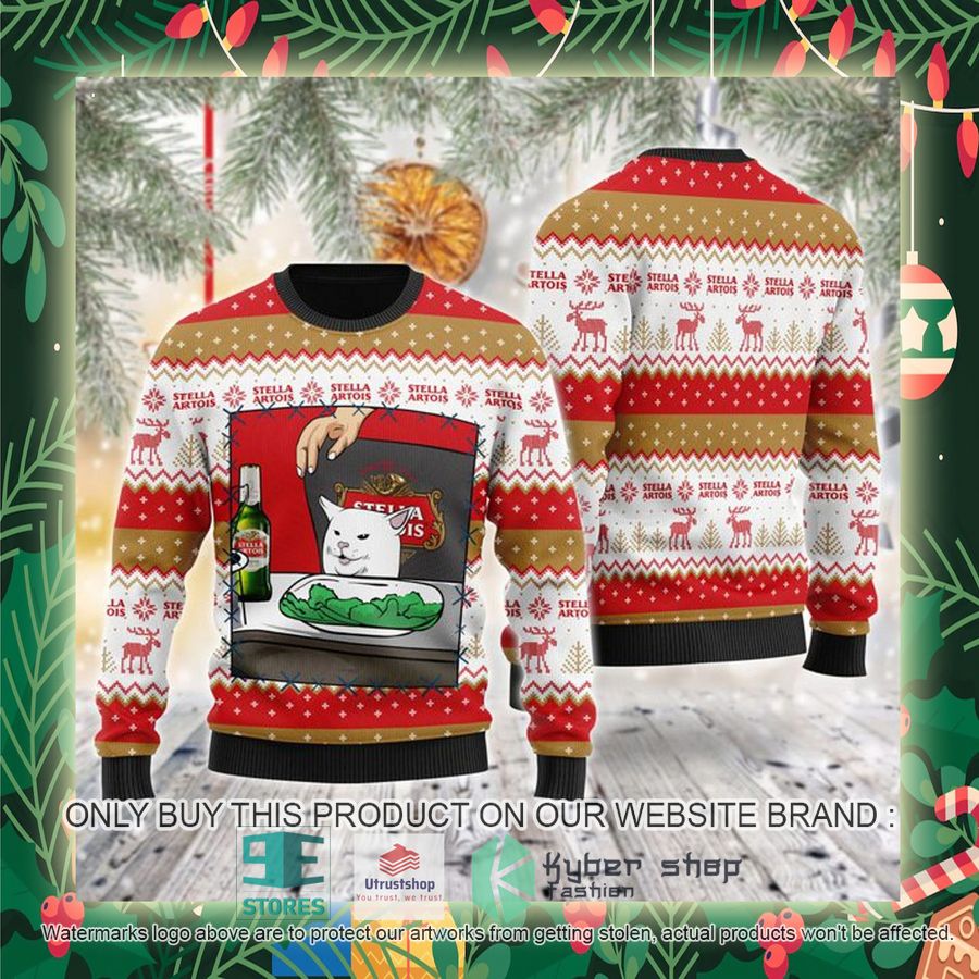 stella artois beer cat meme ugly christmas sweater 2 78319