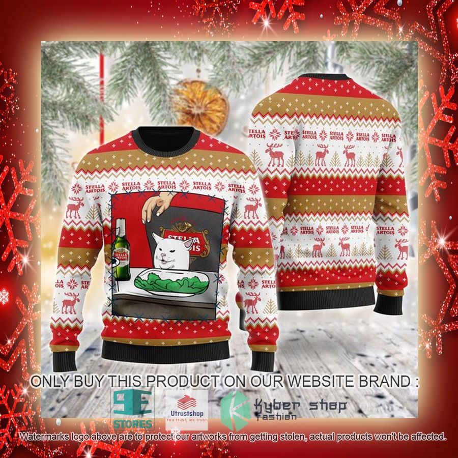 NEW Stella Artois Beer Cat Meme Christmas Ugly Sweater 3 stella artois beer cat meme ugly christmas sweater 3 38319