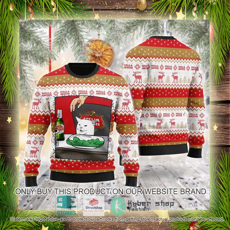 NEW Stella Artois Beer Cat Meme Christmas Ugly Sweater 4 stella artois beer cat meme ugly christmas sweater 4 33136