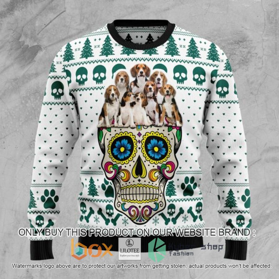 sugar skull beagles ugly christmas sweatshirt 1 33814