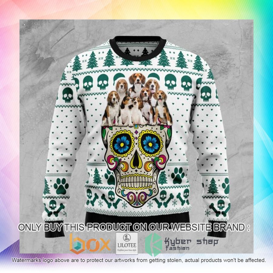 sugar skull beagles ugly christmas sweatshirt 2 64475