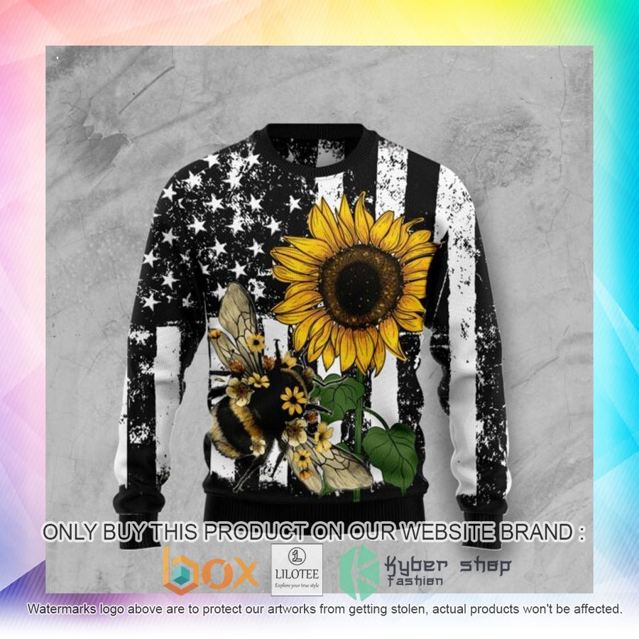 sunflower bee ugly christmas sweatshirt 2 2596