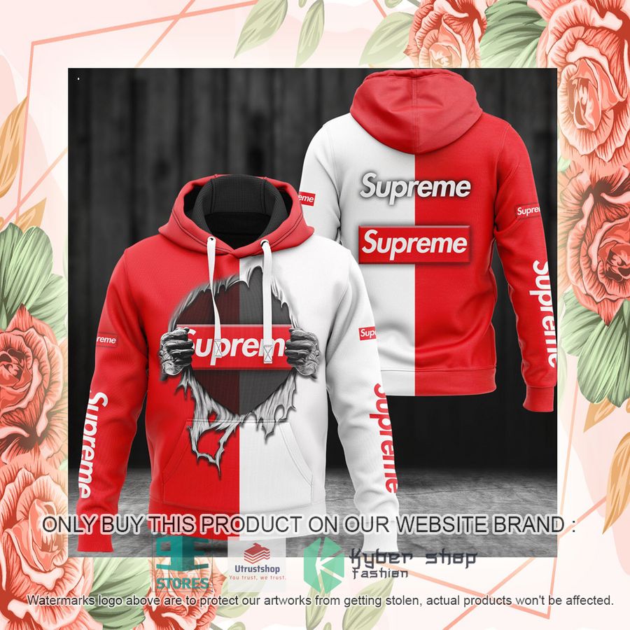 NEW Supreme brand logo white red Full Print Hoodie 2 supreme brand logo white red 3d hoodie 2 15646