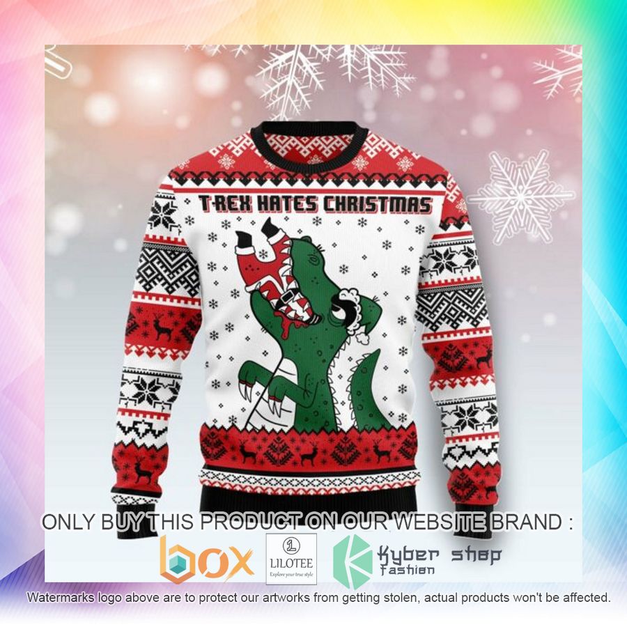 t rex hates christmas ugly christmas sweatshirt 2 99147