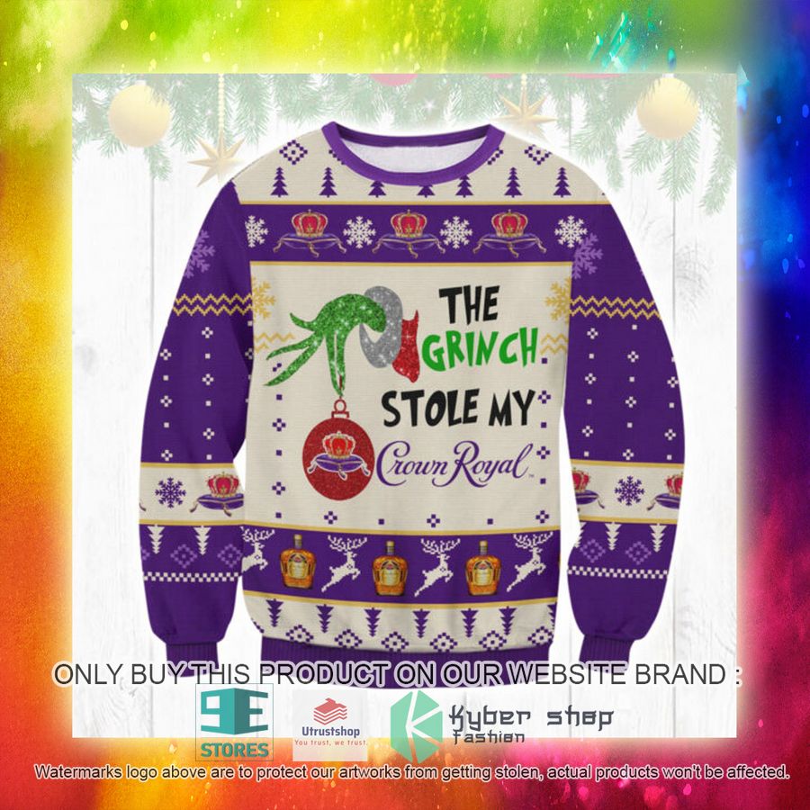NEW The Grinch Stole My Crown Royal Ugly Sweater 3 the grinch stole my crown royal ugly christmas sweater 3 90457