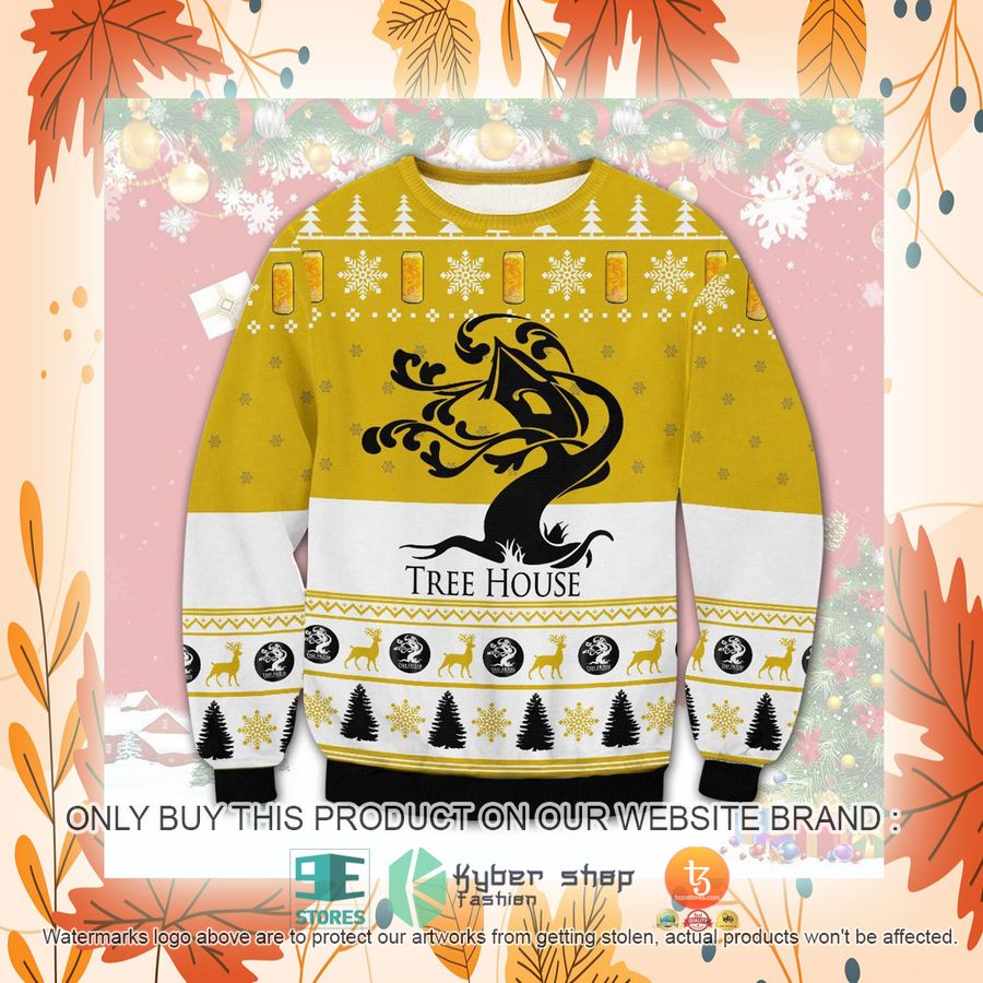 NEW Tree House Brewing white yellow Christmas Ugly Sweater 2 tree house brewing white yellow ugly christmas sweater 2 19428