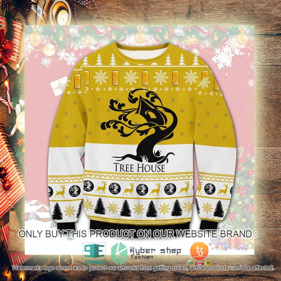 NEW Tree House Brewing white yellow Christmas Ugly Sweater 3 tree house brewing white yellow ugly christmas sweater 3 38016