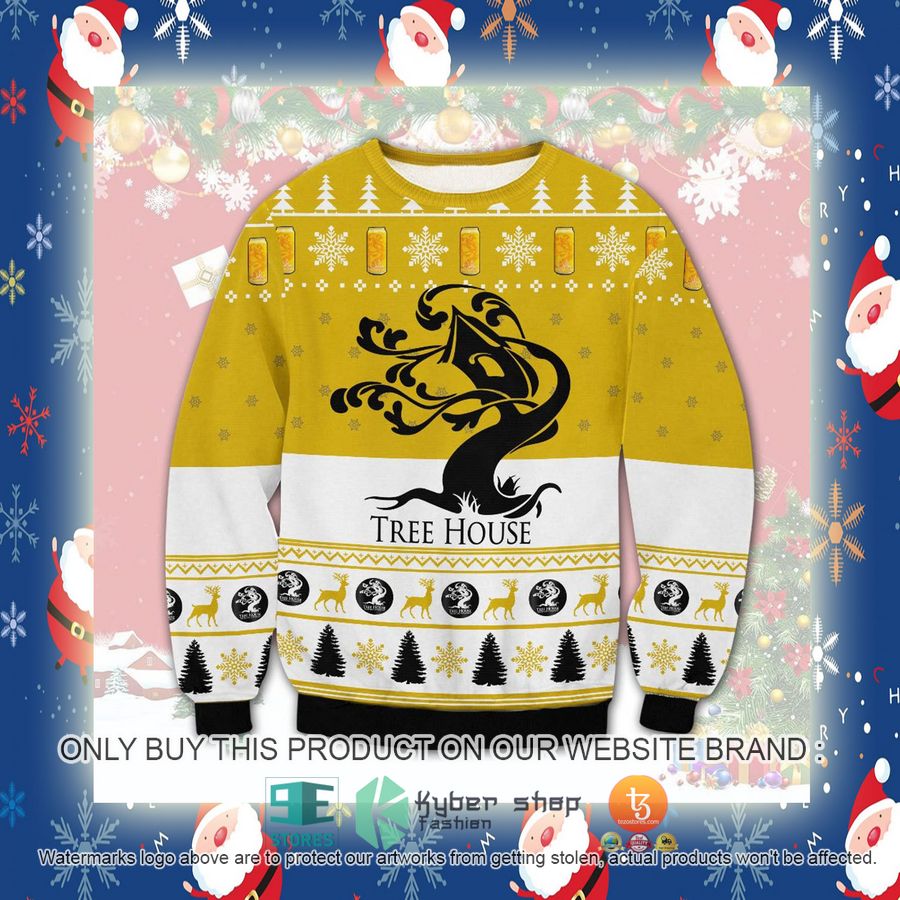 NEW Tree House Brewing white yellow Christmas Ugly Sweater 4 tree house brewing white yellow ugly christmas sweater 4 33214