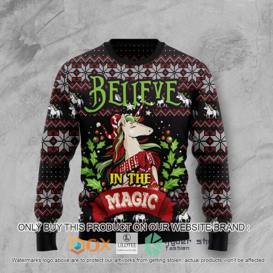 unicorn believe in the magic ugly christmas sweatshirt 1 90519