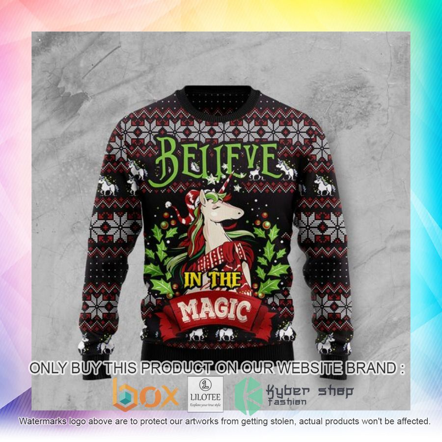 unicorn believe in the magic ugly christmas sweatshirt 2 64768