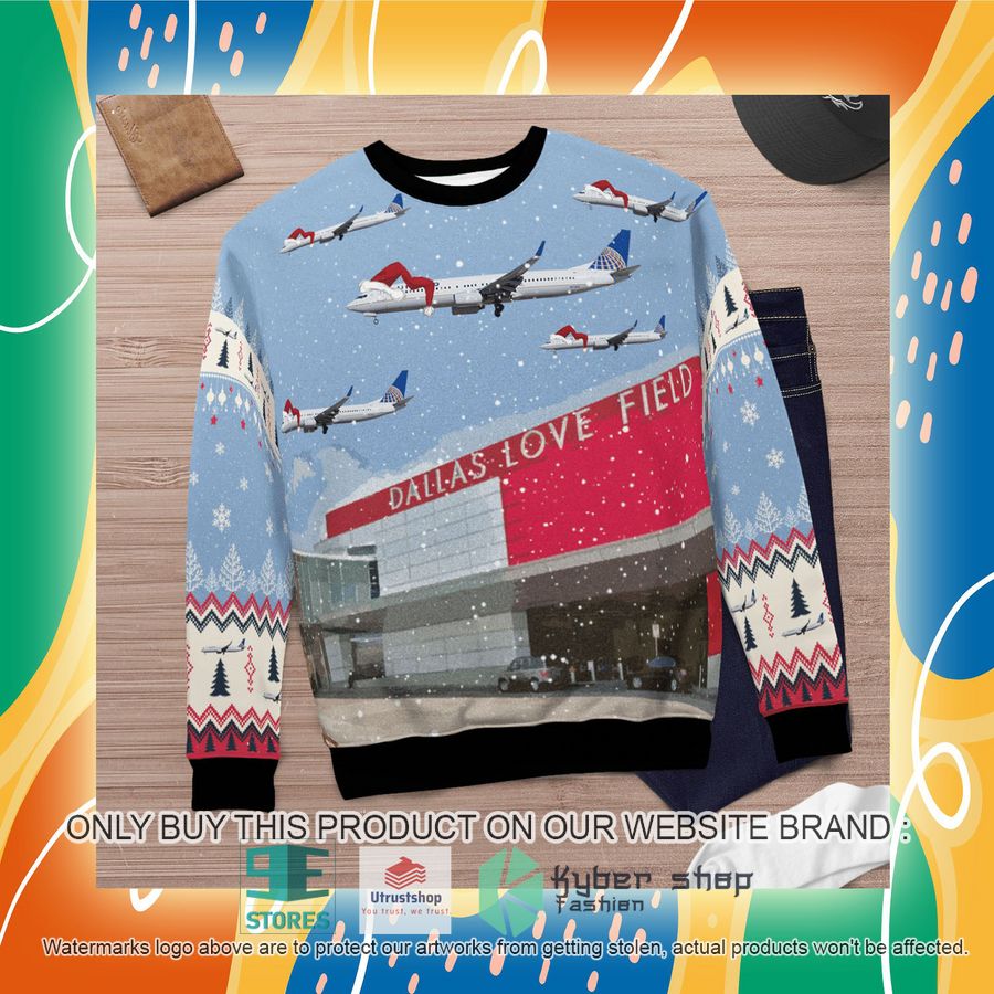 NEW United Airlines Boeing 737-900 over Dallas Love Field Christmas Sweater 7 united airlines boeing 737 900 over dallas love field christmas sweater 7 48194