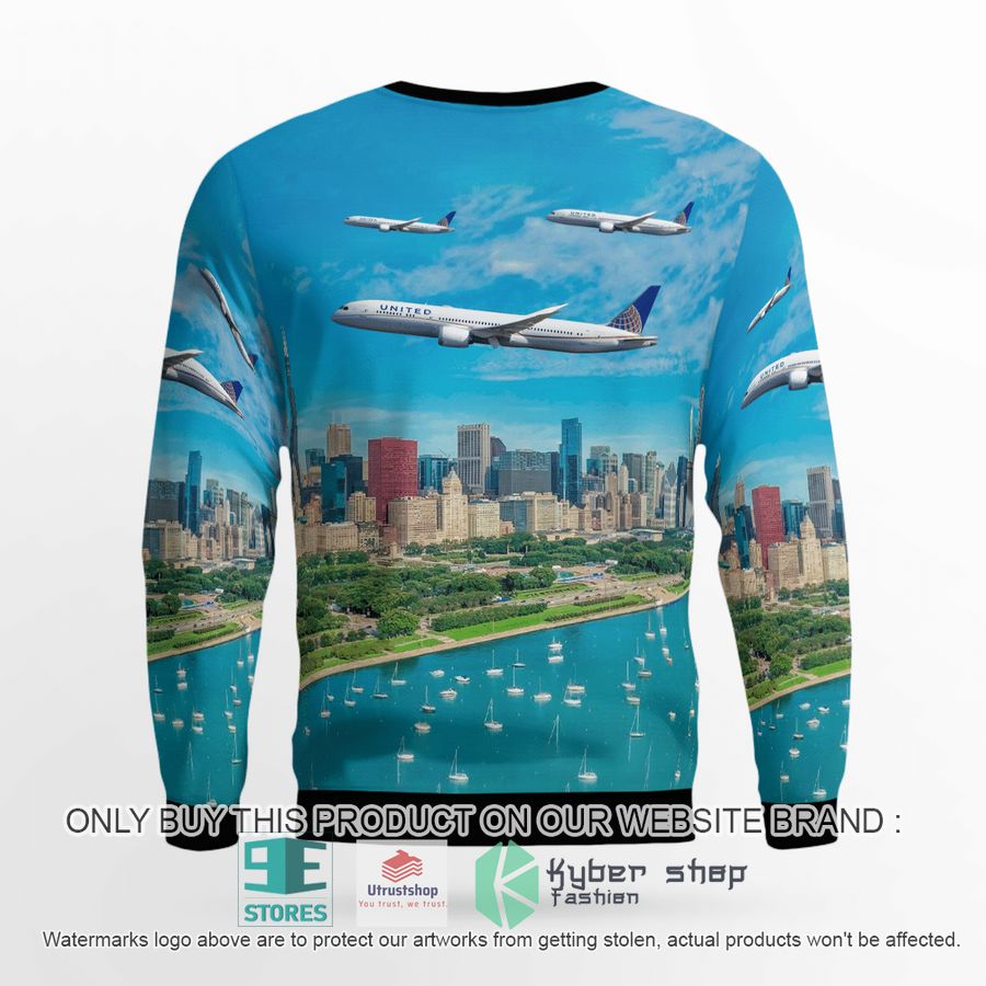 NEW United Airlines Boeing 787-9 Dreamliner Merry Christmas 2021 Over Chicago Christmas Sweater 3 united airlines boeing 787 9 dreamliner merry christmas 2021 over chicago christmas sweater 3 3882