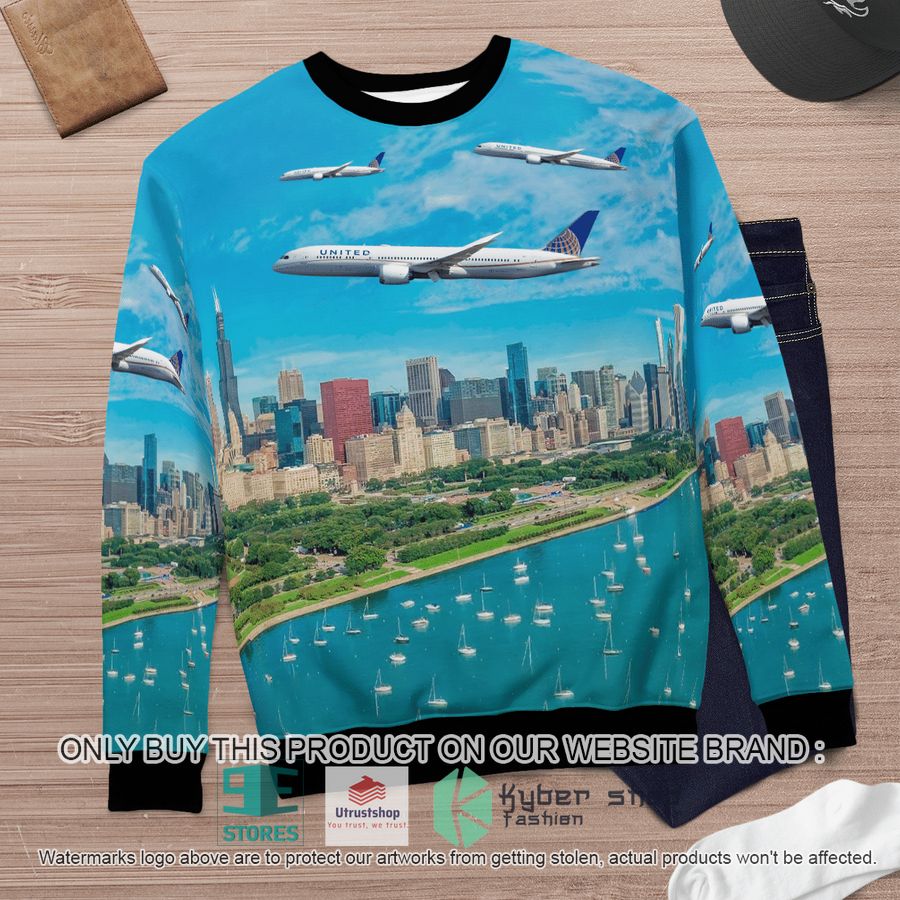 NEW United Airlines Boeing 787-9 Dreamliner Merry Christmas 2021 Over Chicago Christmas Sweater 6 united airlines boeing 787 9 dreamliner merry christmas 2021 over chicago christmas sweater 6 37964