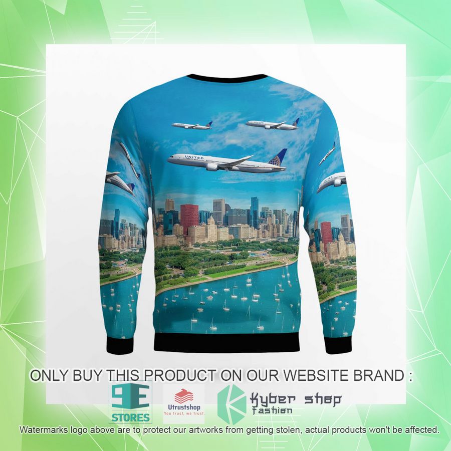 NEW United Airlines Boeing 787-9 Dreamliner Merry Christmas 2021 Over Chicago Christmas Sweater 9 united airlines boeing 787 9 dreamliner merry christmas 2021 over chicago christmas sweater 9 10970