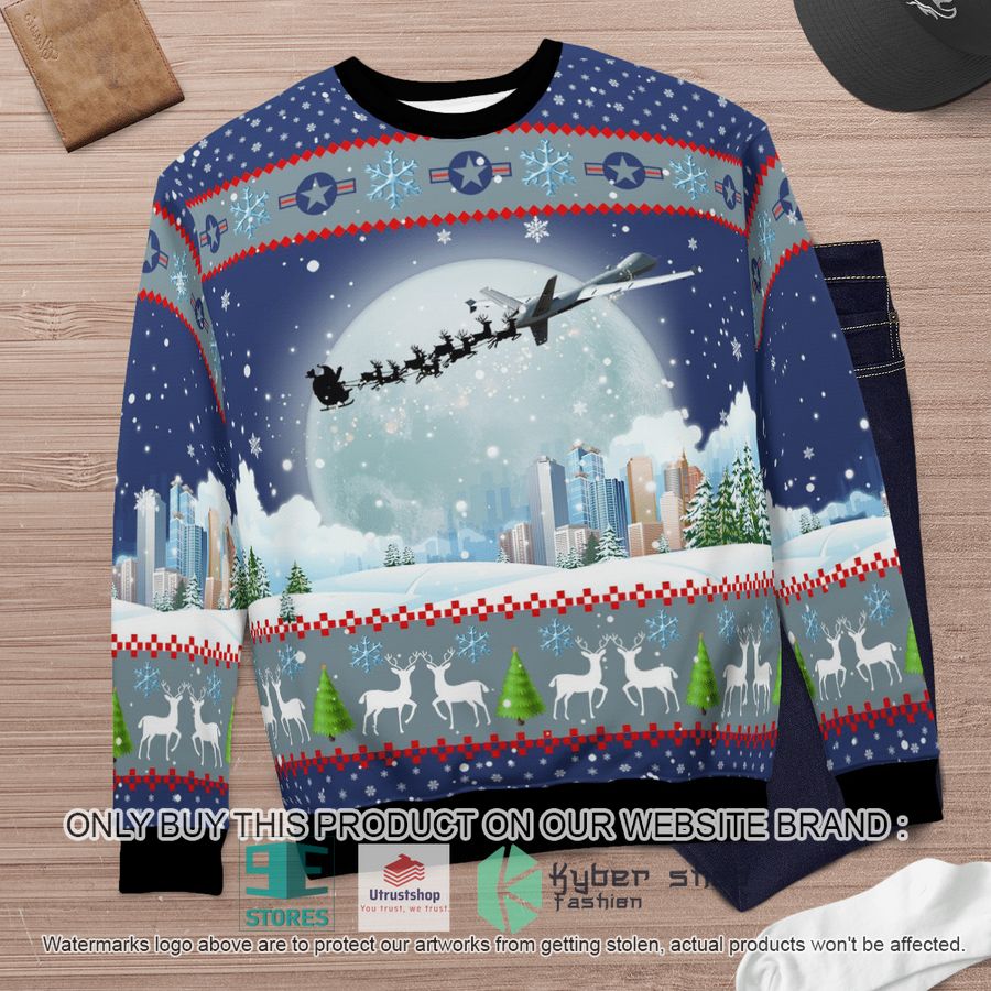 NEW USAF General Atomics MQ-9 Reaper Santa's Sleigh Christmas Sweater 6 usaf general atomics mq 9 reaper santas sleigh christmas sweater 6 54611