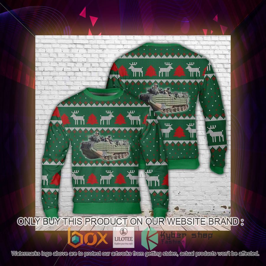 USMC Armoured personnel carrier AAV-7 Christmas Ugly Christmas Sweatshirt 3 usmc armoured personnel carrier aav 7 christmas ugly christmas sweatshirt 3 37464