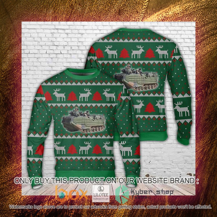 USMC Armoured personnel carrier AAV-7 Christmas Ugly Christmas Sweatshirt 4 usmc armoured personnel carrier aav 7 christmas ugly christmas sweatshirt 4 56215