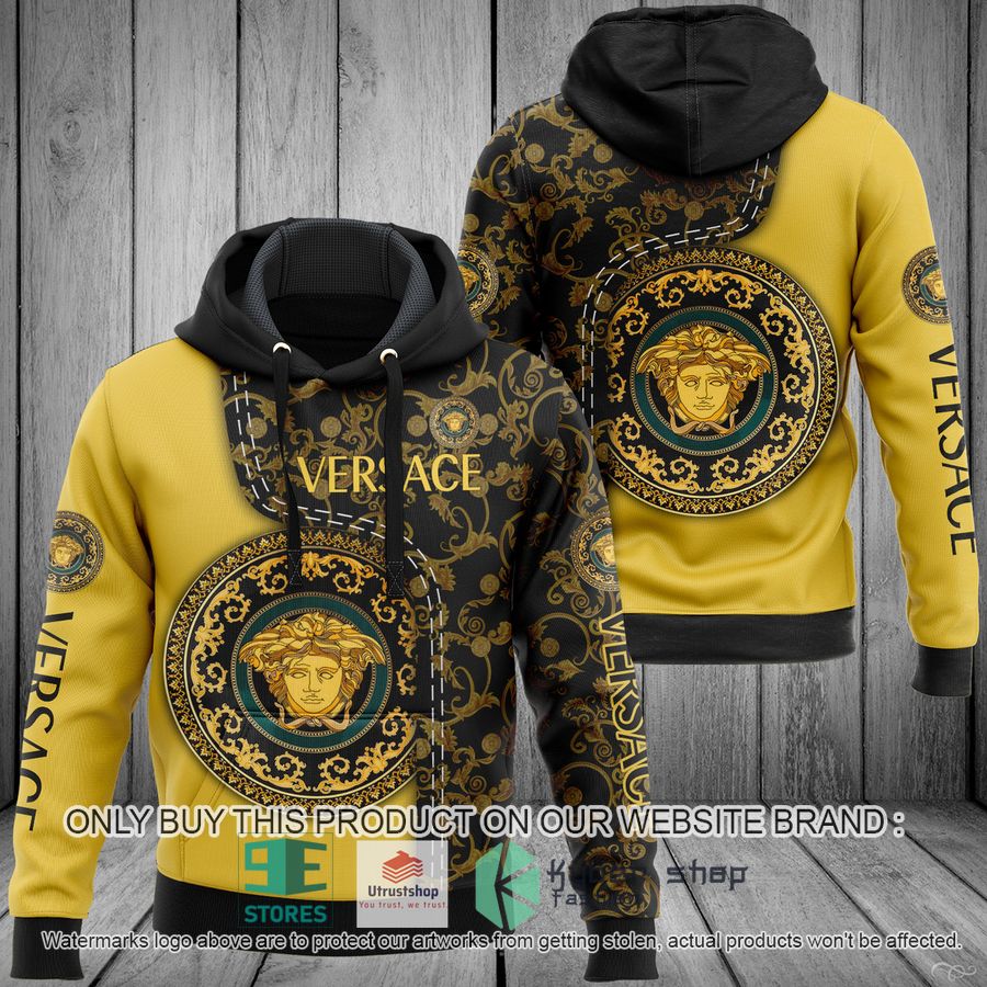 versace baroque logo yellow black 3d hoodie 1 26483