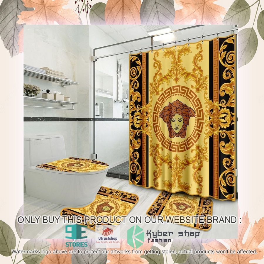 versace logo yellow shower curtain sets 2 9191