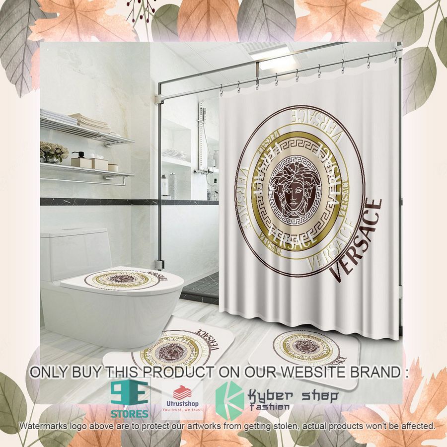 versace luxury brand logo white shower curtain sets 2 66083