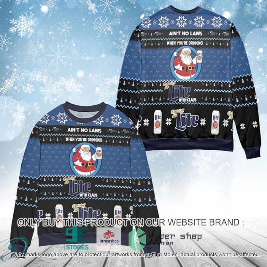 when youre drinking miller lite with santa claus ugly christmas sweater 1 6675