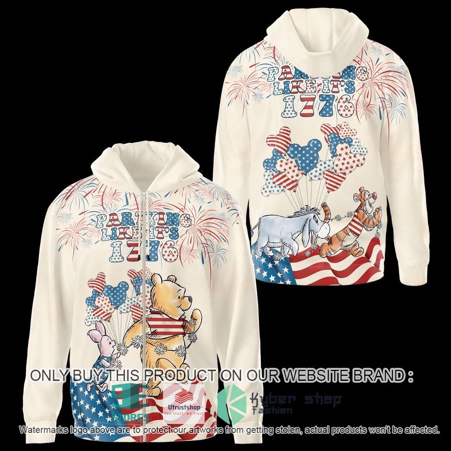 NEW Winnie The Pooh Piglet United States Flag Partying Like It's 1776 Shirt, Hoodie 4 winnie the pooh piglet united states flag partying like its 1776 3d shirt hoodie 4 41631