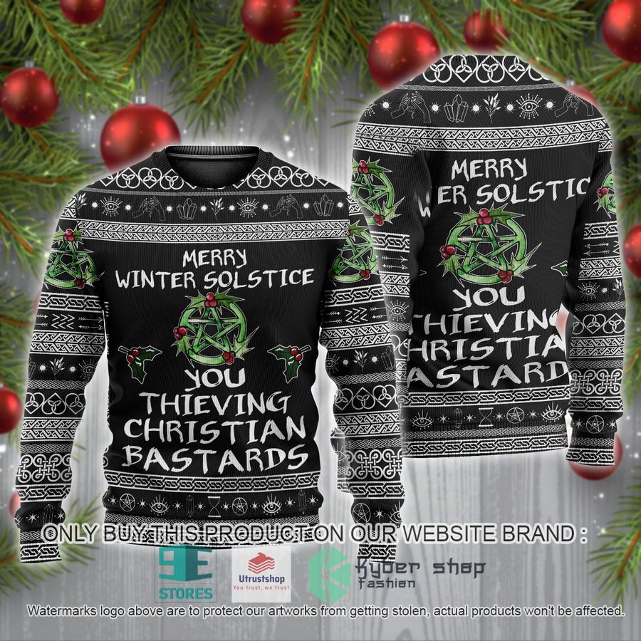 NEW Witch Merry Winter Solstice You Thieving Christian Bastards Ugly Sweater 2 witch merry winter solstice you thieving christian bastards ugly christmas sweater 1 12149