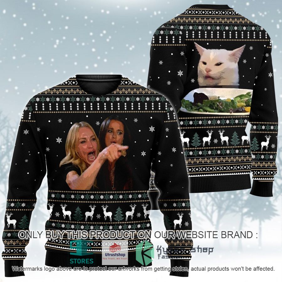 NEW Woman Yelling At Cat black Ugly Sweater 5 woman yelling at cat black ugly christmas sweater 1 129