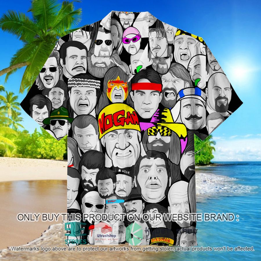 NEW Wrestling Character Collage Art black white Hawaii Shirt 8 wrestling character collage art black white hawaiian shirt 1 58029