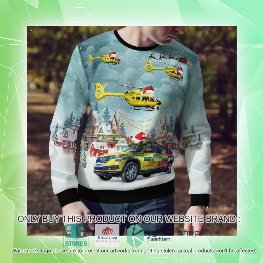 NEW Yorkshire Air Ambulance Car & Eurocopter EC 145T2 Christmas Sweater 10 yorkshire air ambulance car eurocopter ec 145t2 christmas sweater 10 87532