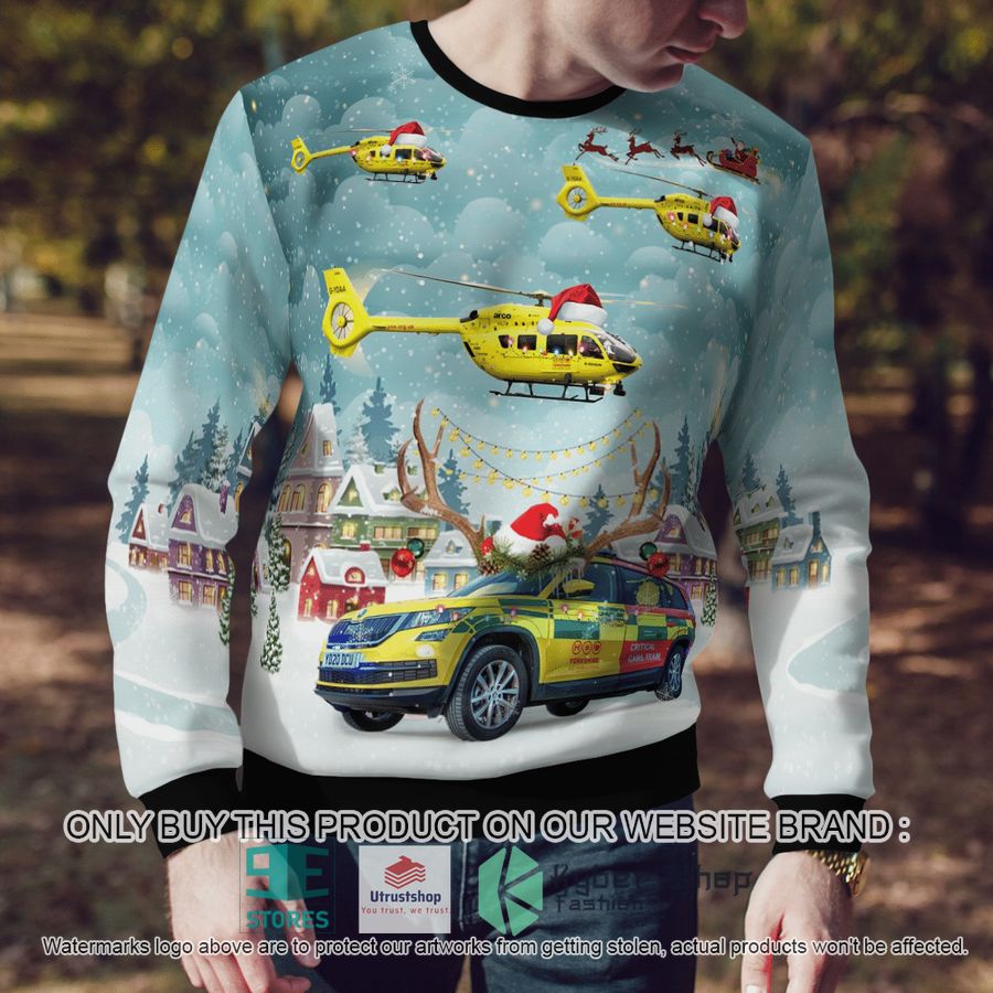 NEW Yorkshire Air Ambulance Car & Eurocopter EC 145T2 Christmas Sweater 4 yorkshire air ambulance car eurocopter ec 145t2 christmas sweater 4 49807
