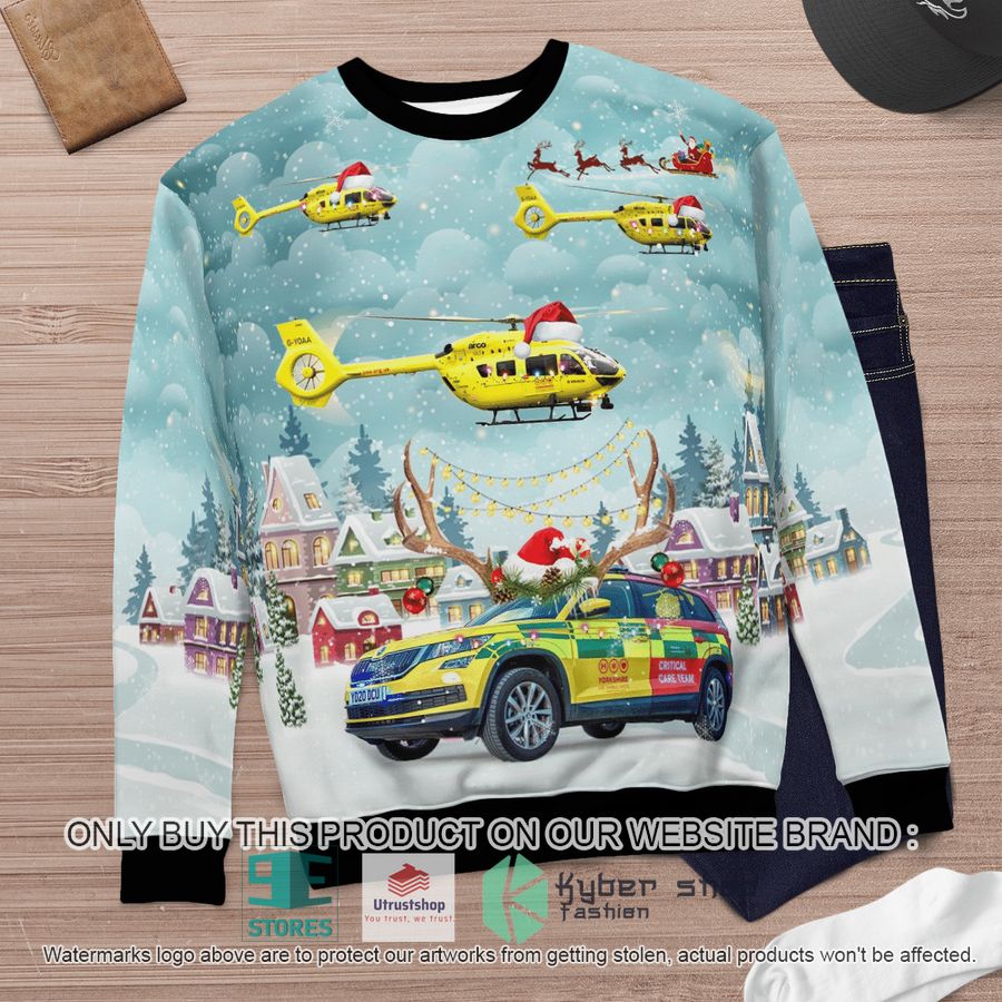NEW Yorkshire Air Ambulance Car & Eurocopter EC 145T2 Christmas Sweater 6 yorkshire air ambulance car eurocopter ec 145t2 christmas sweater 6 29343