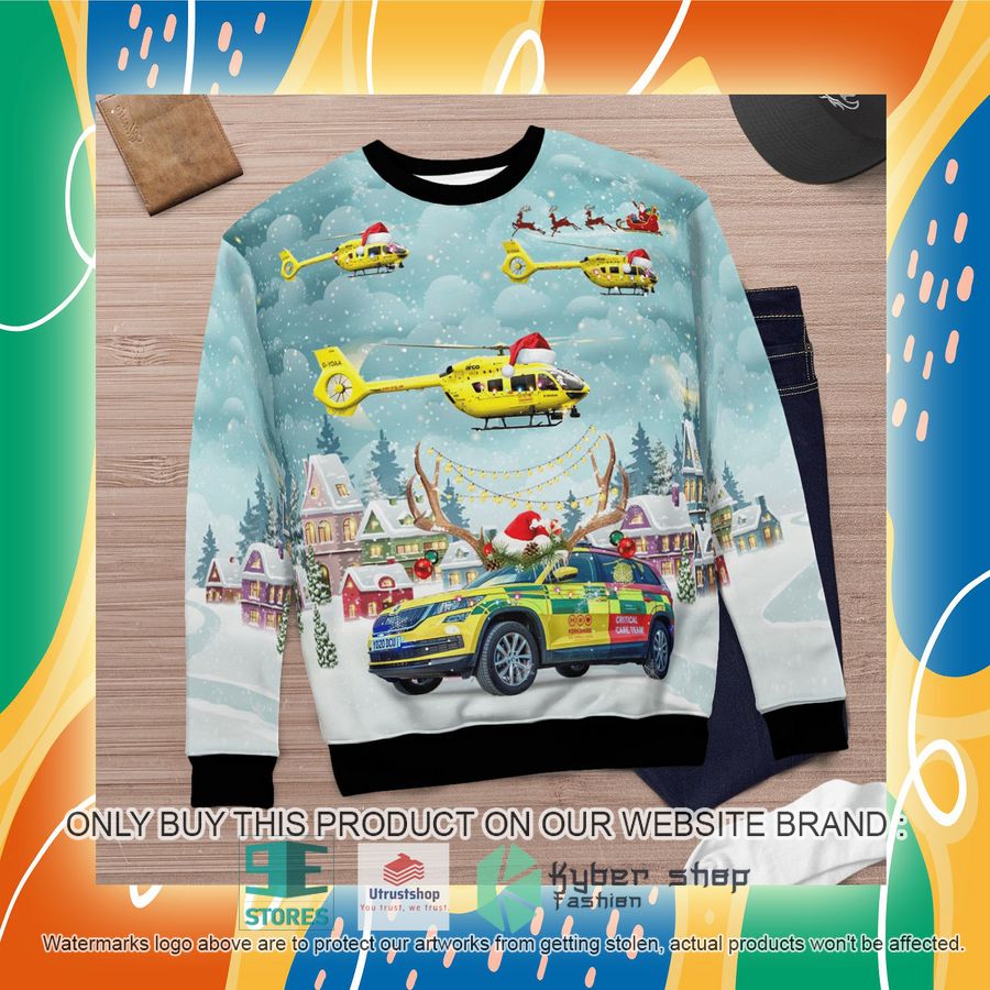 NEW Yorkshire Air Ambulance Car & Eurocopter EC 145T2 Christmas Sweater 7 yorkshire air ambulance car eurocopter ec 145t2 christmas sweater 7 87565