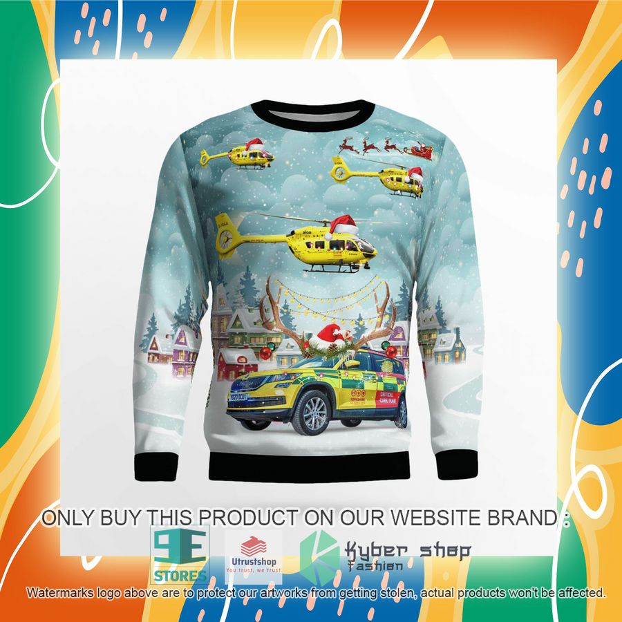 NEW Yorkshire Air Ambulance Car & Eurocopter EC 145T2 Christmas Sweater 8 yorkshire air ambulance car eurocopter ec 145t2 christmas sweater 8 61555