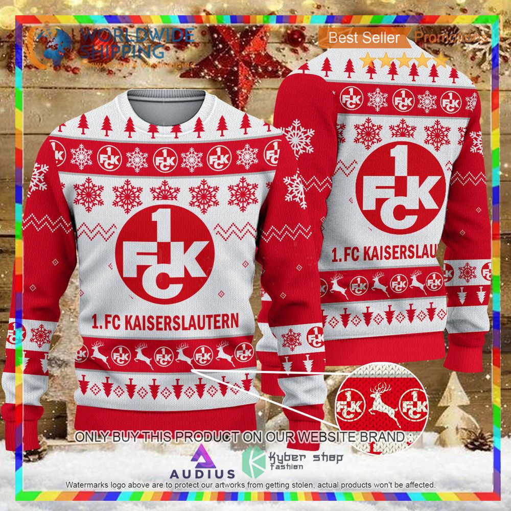 1 fc kaiserslautern white red ugly christmas sweater 1 48946