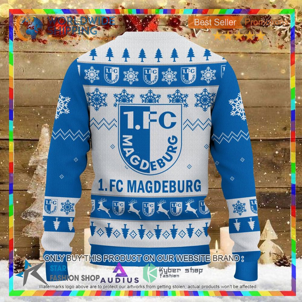 1. FC Magdeburg white blue Ugly Christmas Sweater 3 1 fc magdeburg white blue ugly christmas sweater 3 74883