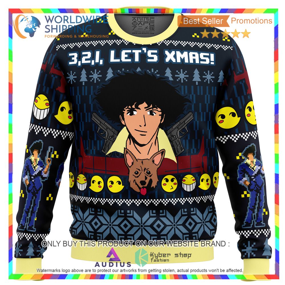 3 2 1 lets xmas cowboy bebop ugly christmas sweater 2 89526