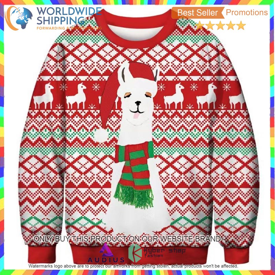 alpaca wearing christmas hat sweater 1 58508
