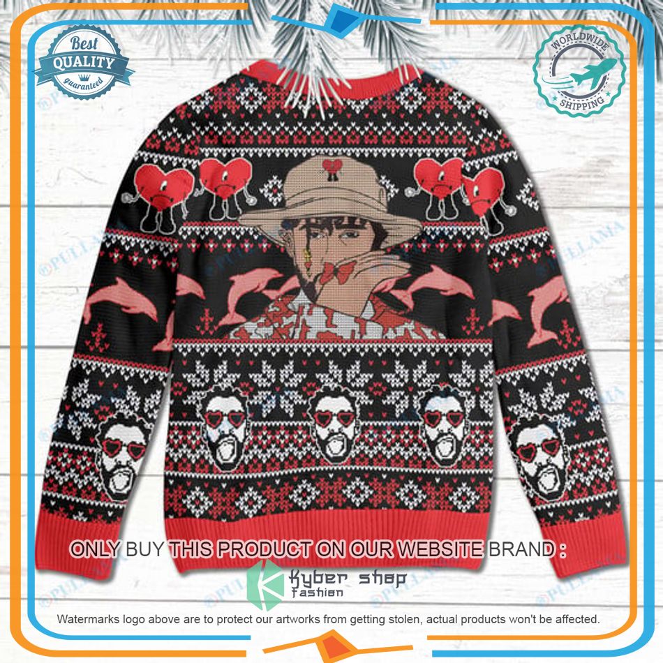 Bad Bunny Art Ugly Christmas Sweater 3 Bad Bunny Art Ugly Christmas Sweater word2