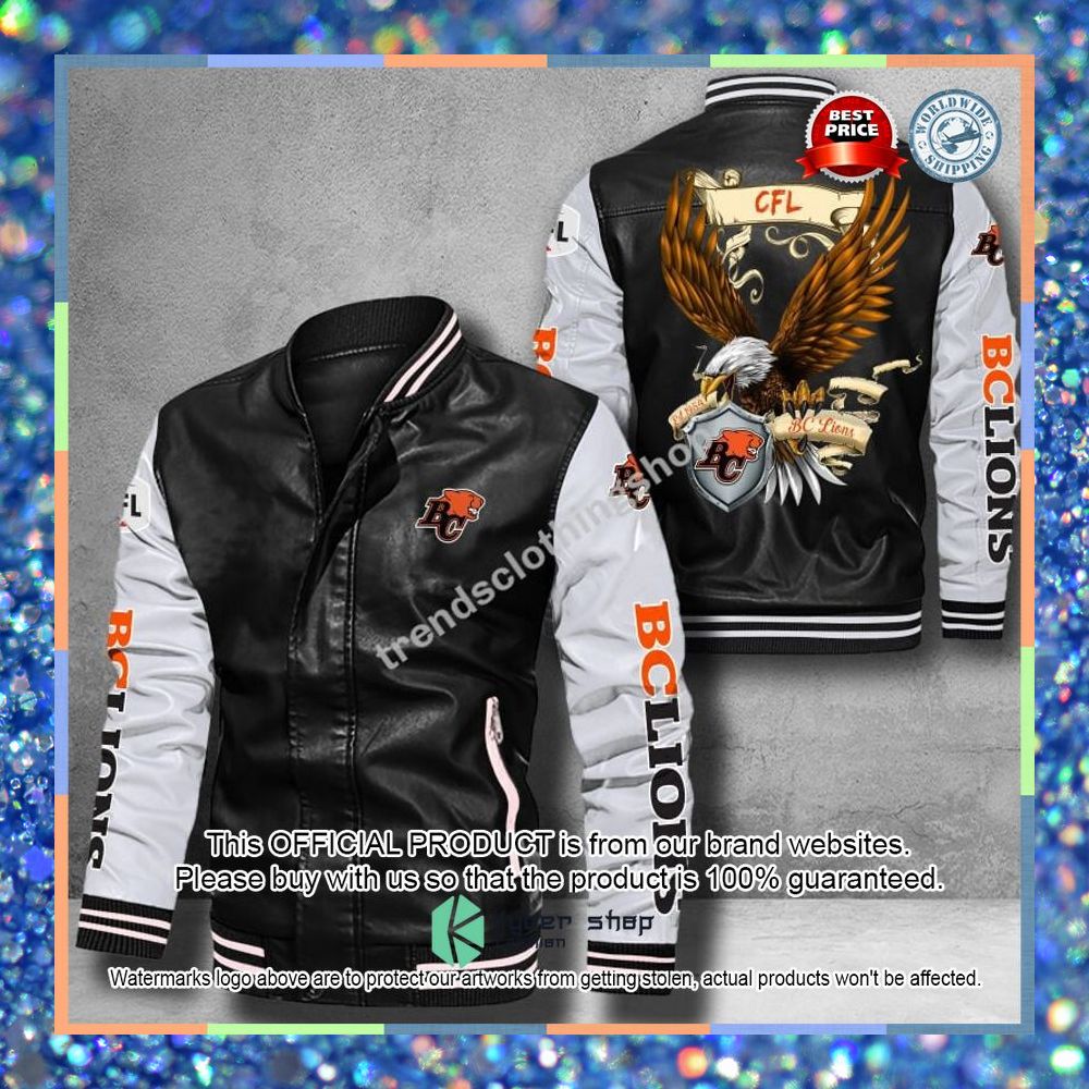 BC Lions Eagle CFL Leather Bomber Jacket 11 BC Lions Eagle CFL Leather Bomber Jacket word2