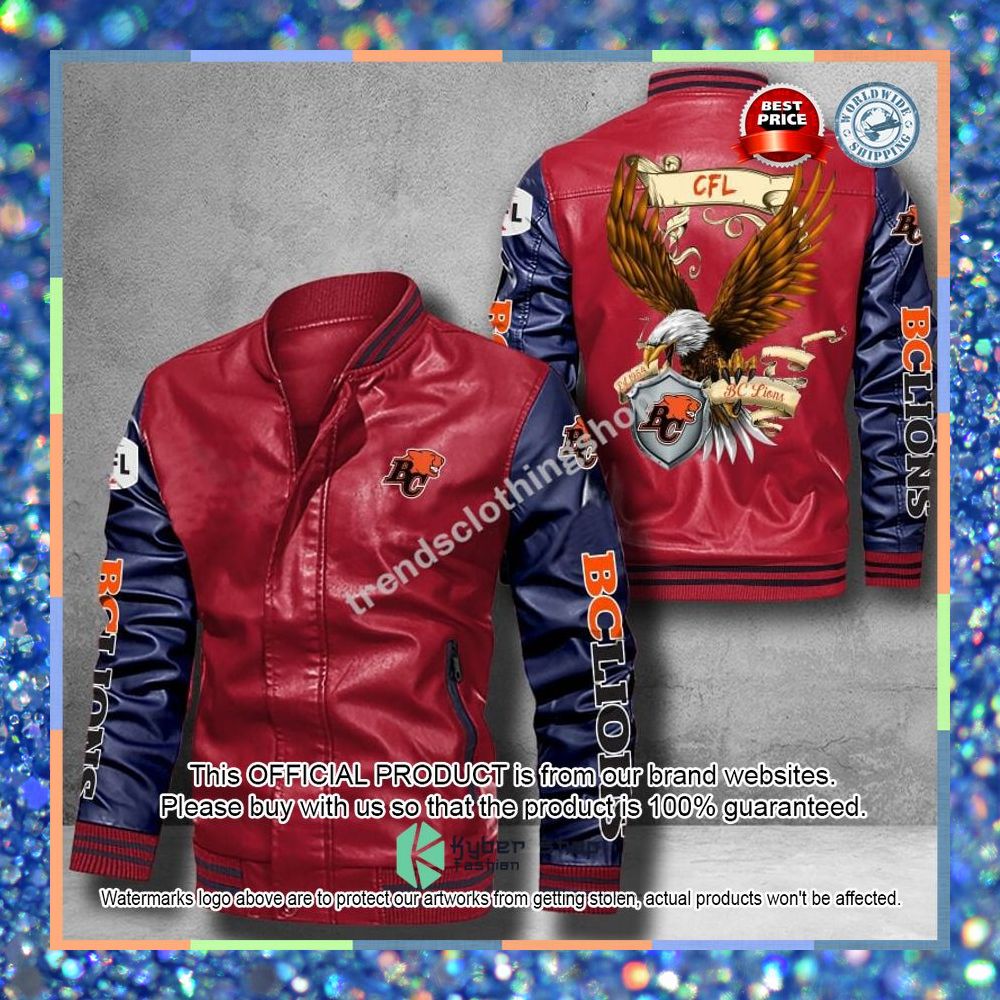 BC Lions Eagle CFL Leather Bomber Jacket 20 BC Lions Eagle CFL Leather Bomber Jacket word2