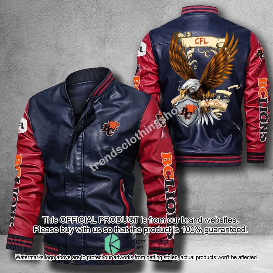 BC Lions Eagle CFL Leather Bomber Jacket 4 BC Lions Eagle CFL Leather Bomber Jacket word2
